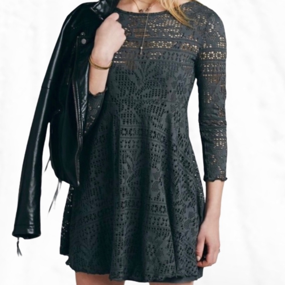 FP Beach Charcoal Gray Crochet Mini Dress Size M